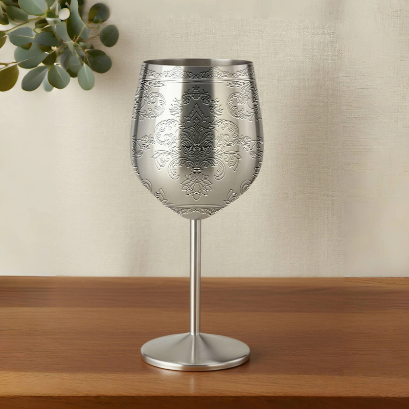 Floral Vine Etched Stemmed Wine Glass