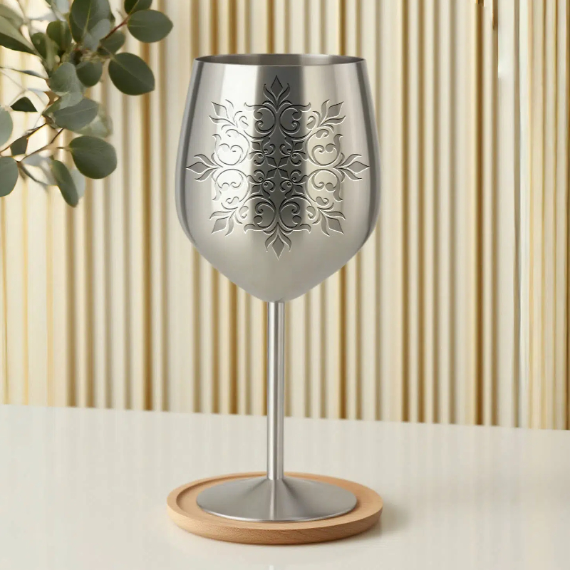 Minimalist Floral Etched 	Stemmed Wine Glass