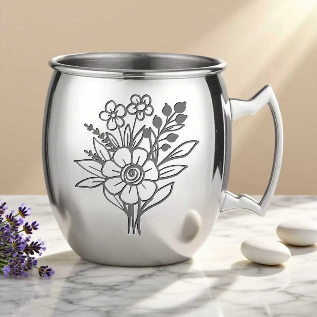 Floral Etched Moscow Mule Mug | 500ml