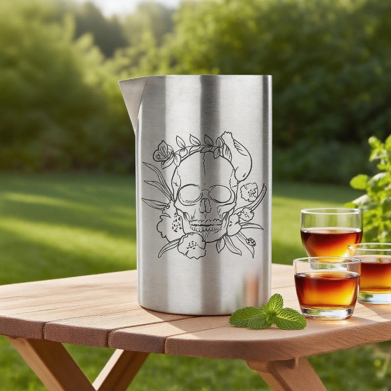 Skull & Floral Vine Etched Mixing Tin
