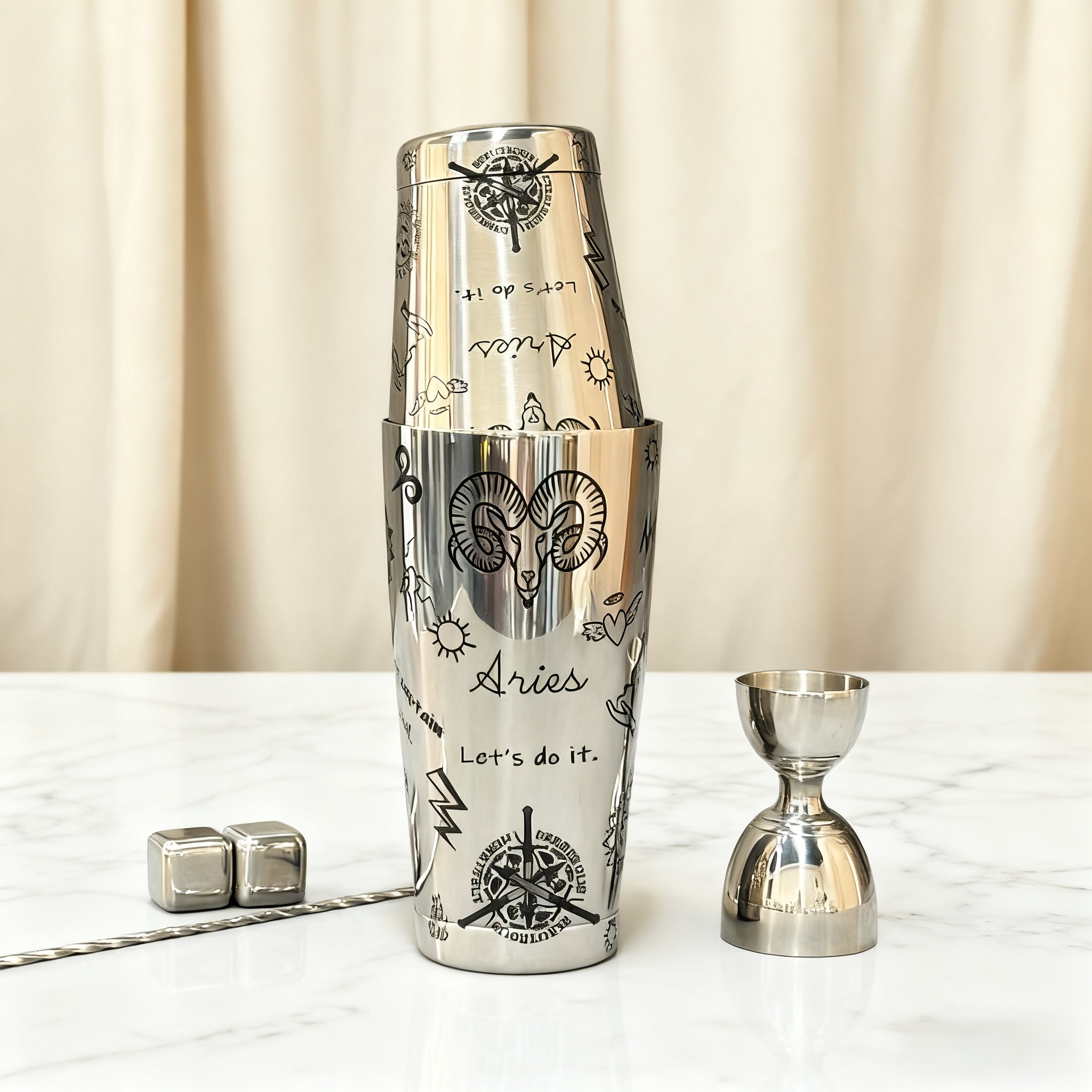 The Aries Etched Boston Shaker