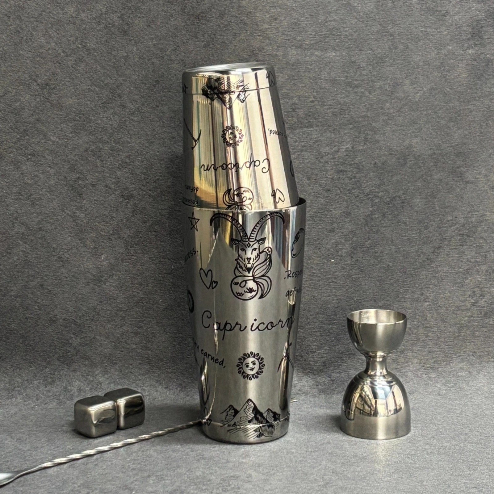 Capricorn Etched Boston Shaker Set | Zodiac Series