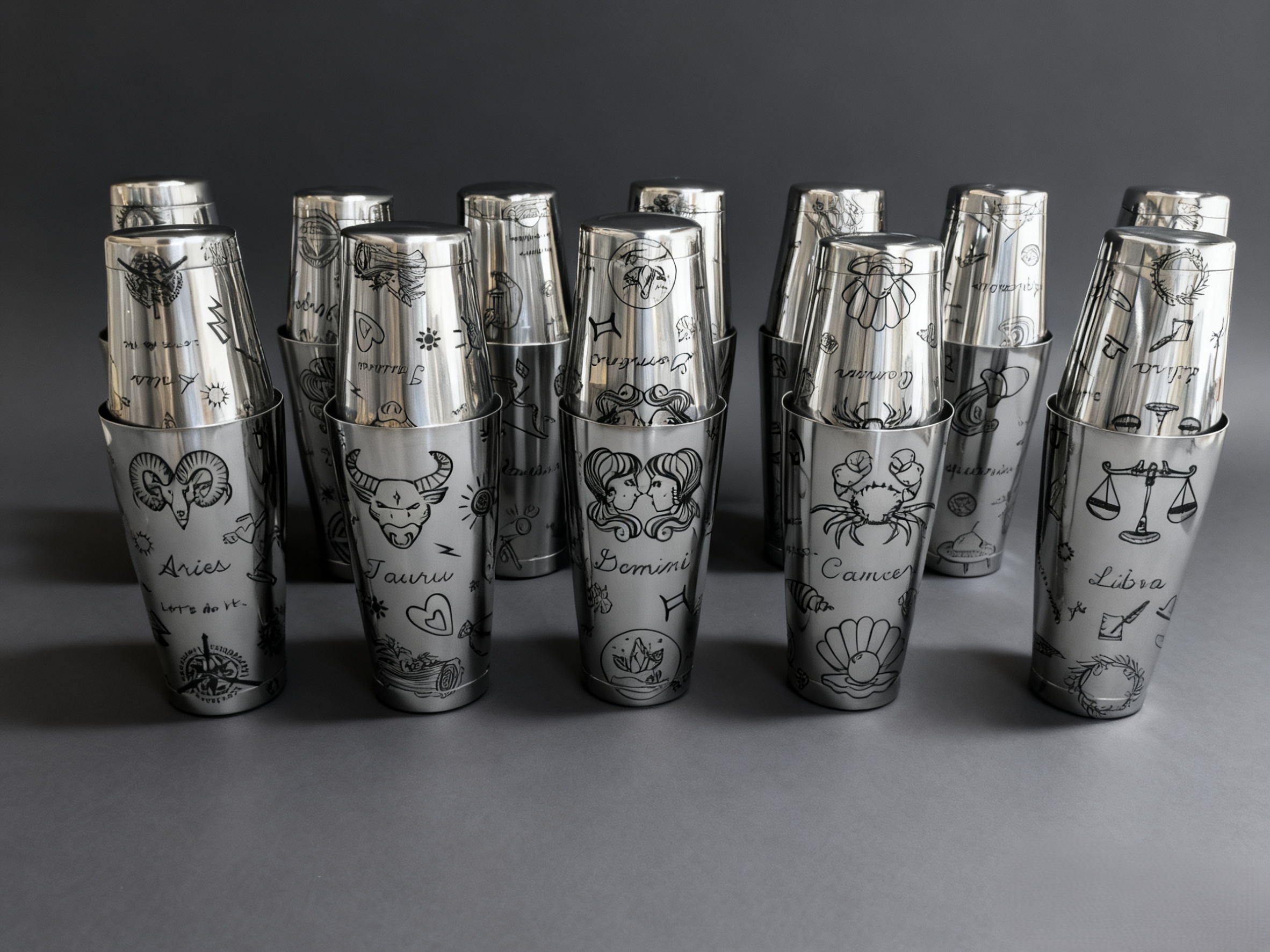 Zodiac Constellation Boston Shaker Set - 12 Astrological Signs, 18oz & 28oz Professional Cocktail Tins