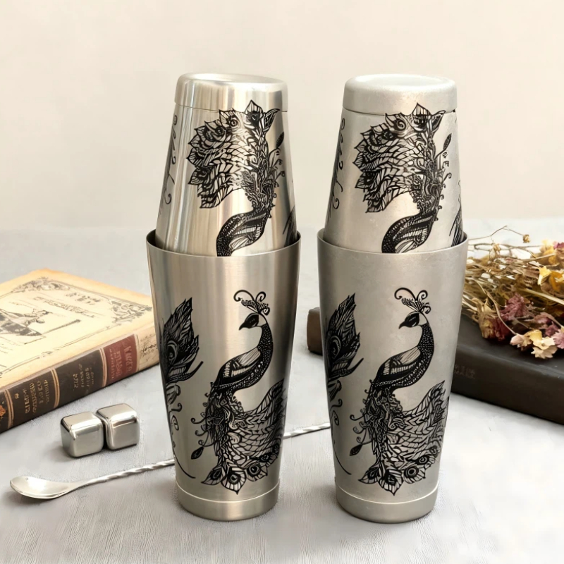 Vintage Phoenix Etched Boston Shaker 