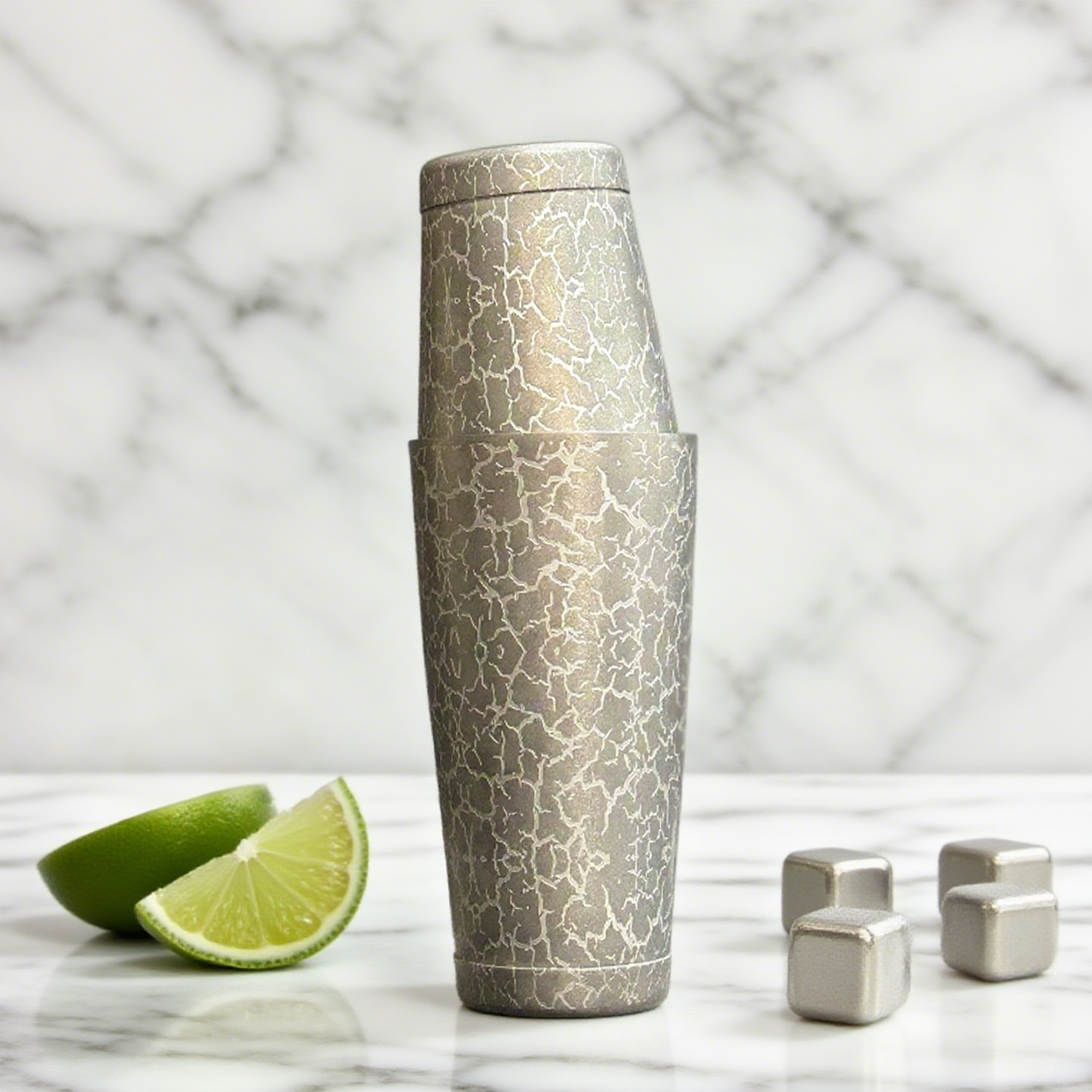 The Vintage Cracked-Ice Boston Shaker Set | Silver