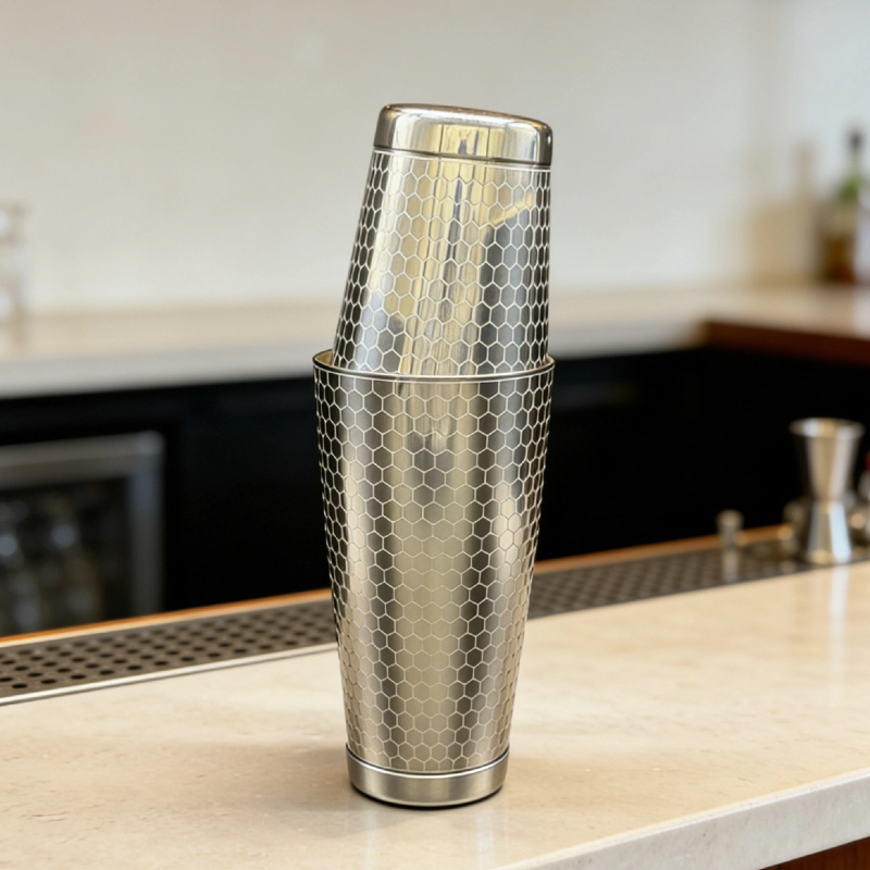 Honeycomb Pattern Boston Shaker | Silver