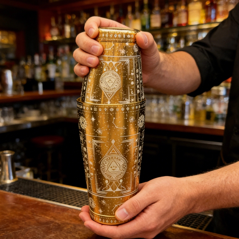 Cosmic Etched Boston Cocktail Shaker| Rose Gold