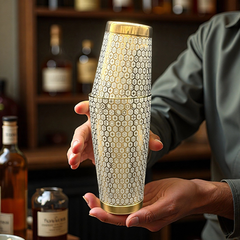 Mystic Symbol Honeycomb Etched Boston Shaker | Rose Gold
