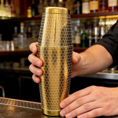 Honeycomb Pattern Boston Shaker | Rose Gold