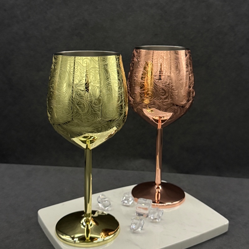 wind wave pattern red wine goblet, etched stainless steel wine glass, copper rose gold wine goblet, gold stemmed wine glass, unbreakable wine glass, vintage scroll barware, wedding wine glasses