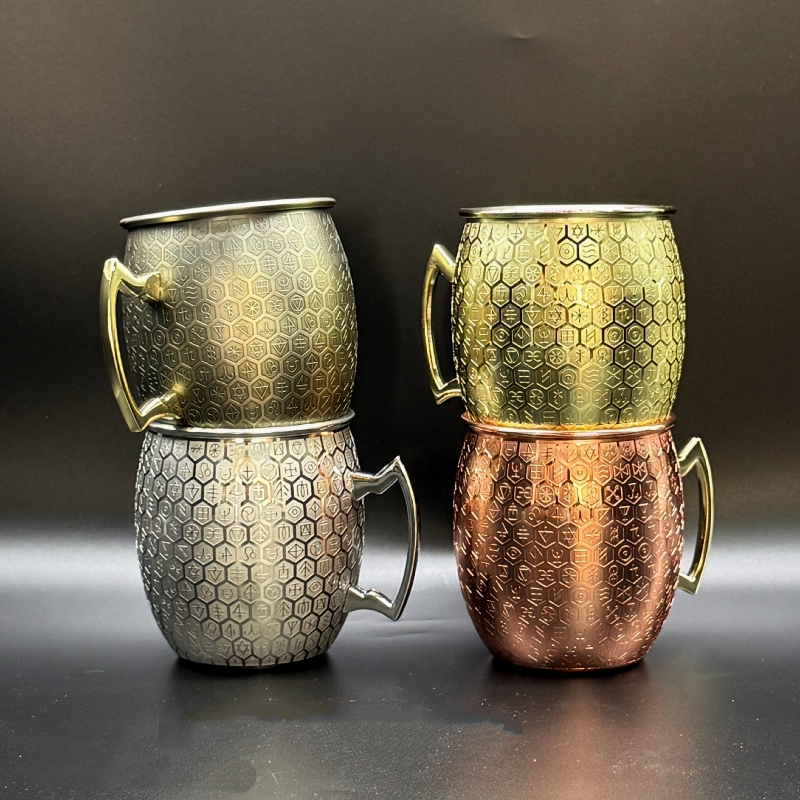 Mystic symbol Moscow Mule mug, Honeycomb etched copper mug, Antique brass Moscow Mule mug,Unique cocktail mugs, Esoteric barware, Spiritual symbol drinkware, 18oz stainless steel Moscow Mule mug, Gift for cocktail enthusiast