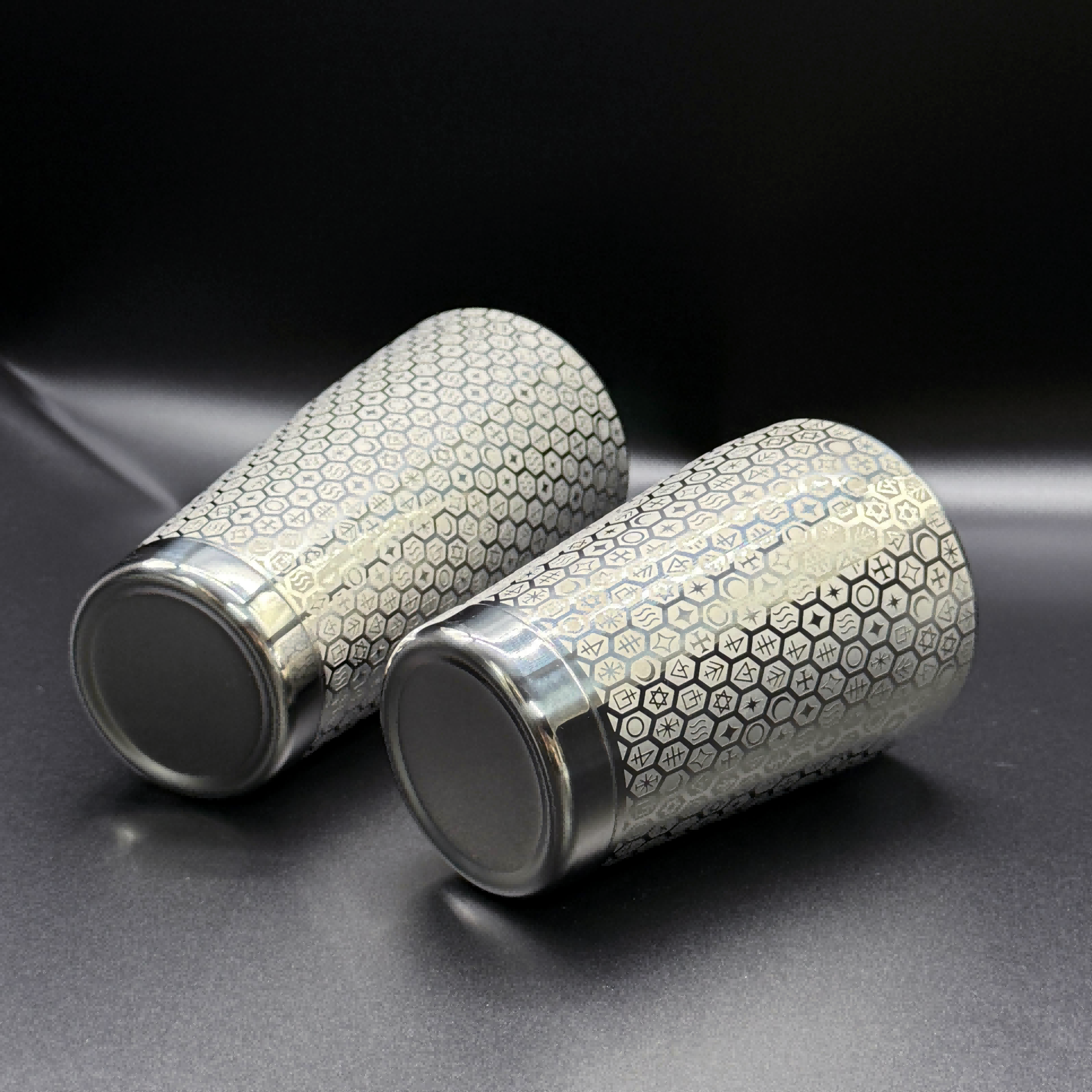 Mystic Symbol Boston Shaker, Honeycomb Etched Cocktail Shaker, Stainless Steel Boston Shaker, Esoteric Barware, Unique Bartending Tools, Premium cocktail shaker for home bar, Mystical engraved barware, Gift for mixology enthusiasts