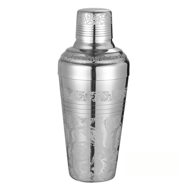 Paisley Etched 3-Piece Cocktail Shaker